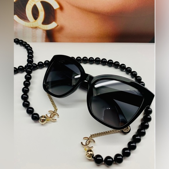 CHANEL, Accessories, Chanel Ch548 Black Square Sunglasses With Pears  Polarized